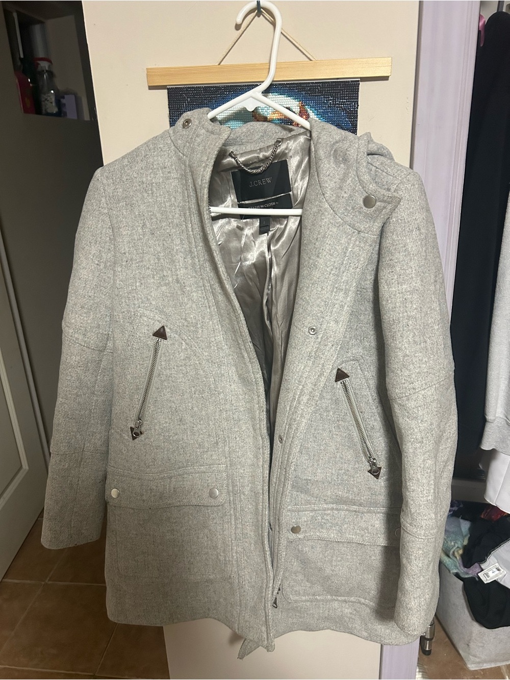 J. Crew Women's Light Gray Wool-Blend Hooded Coat